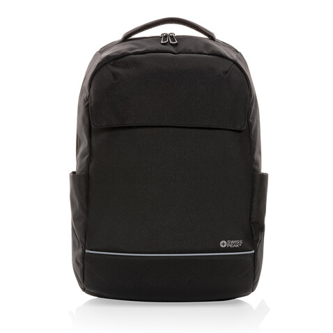 Swiss Peak Brooke AWARE™ 15,6&quot; Laptop-Rucksack aus rPET schwarz bedrucken, Art.-Nr. P763.031