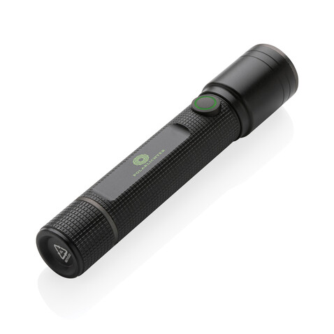 Gear X Taschenlampe aus RCS recycelt. Aluminium mit USB-Akku schwarz bedrucken, Art.-Nr. P513.901