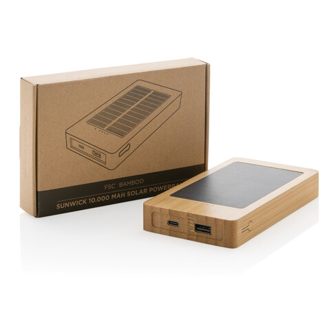 Sunwick 10.000mah Bambus Solar Powerbank braun bedrucken, Art.-Nr. P322.399