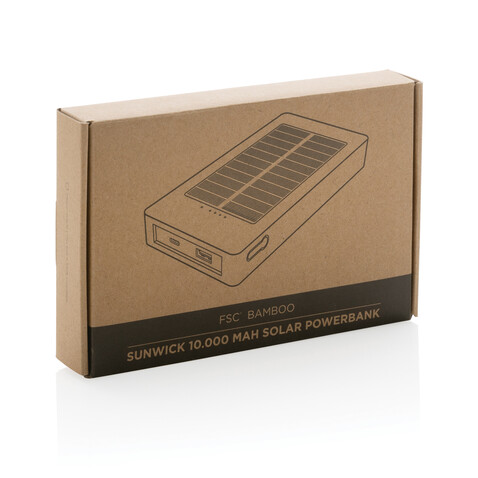 Sunwick 10.000mah Bambus Solar Powerbank braun bedrucken, Art.-Nr. P322.399