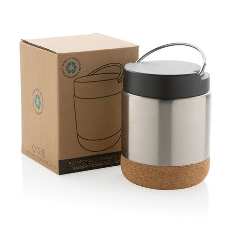 Savory Lebensmittelflasche aus RCS recycelt. Stainless-Steel silber bedrucken, Art.-Nr. P435.302