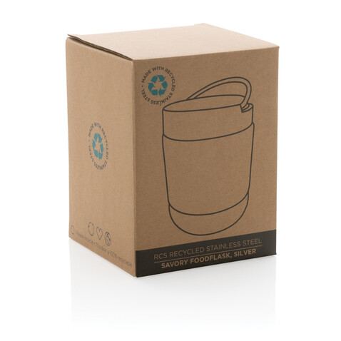 Savory Lebensmittelflasche aus RCS recycelt. Stainless-Steel silber bedrucken, Art.-Nr. P435.302