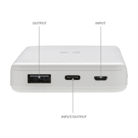 5.000mAh 5W Wireless Powerbank aus RCS recyceltem Kunststoff weiß bedrucken, Art.-Nr. P322.623